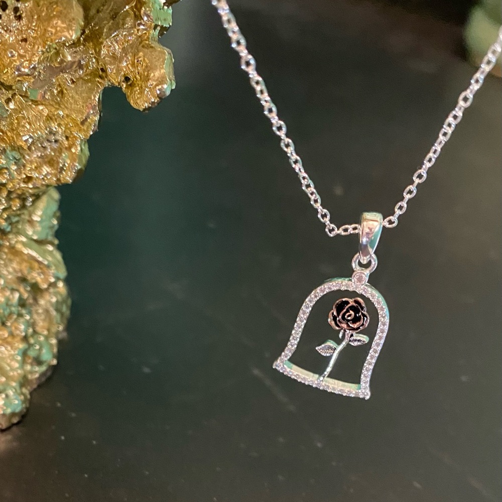 Disney Beauty and the Beast Bell Jar Rose Necklace